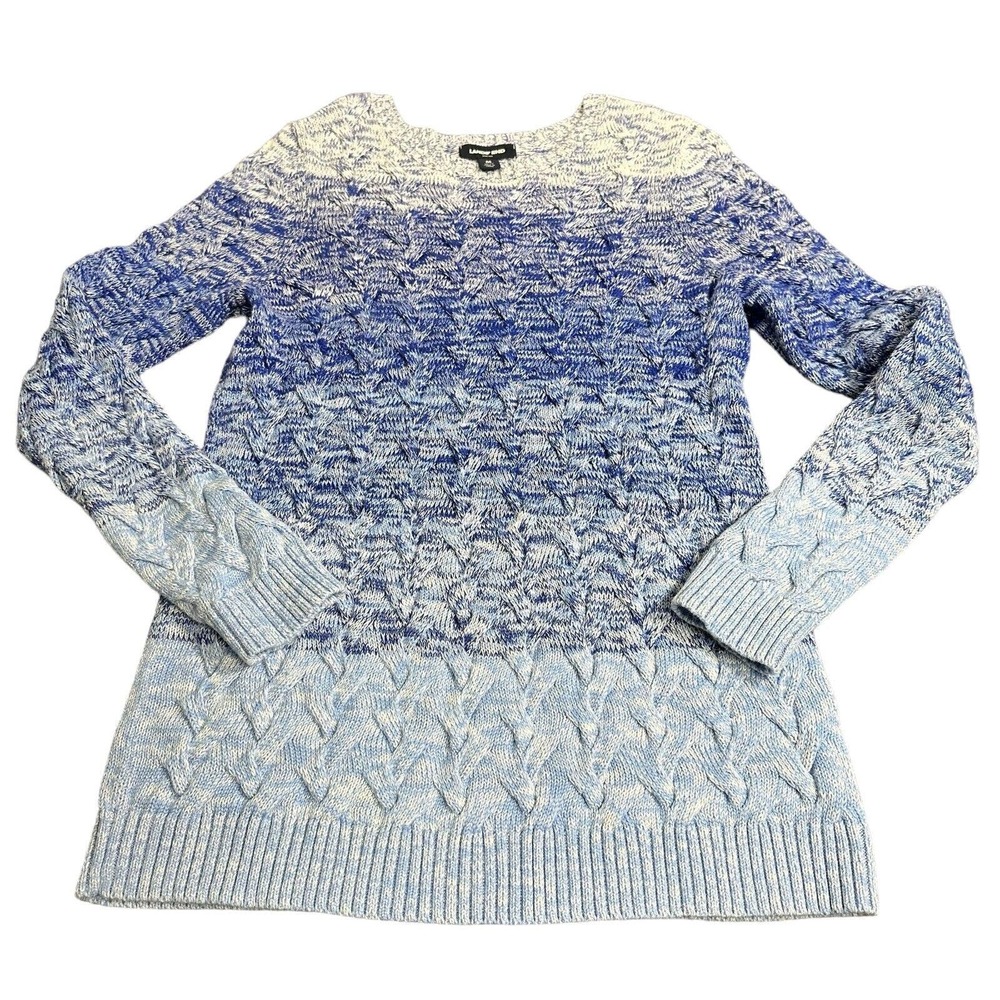 Lands' End Blue & White Ombre Cable-Knit Crewneck Sweater